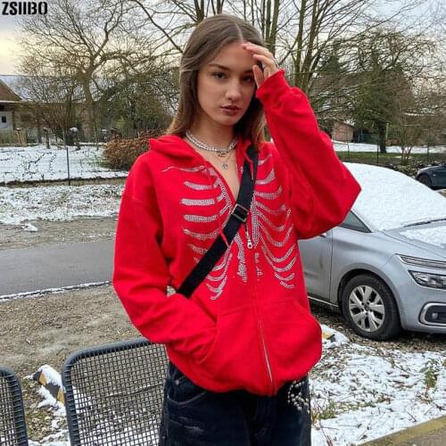 Feminine coat Gothic Casual Loose BF Style Long Sleeve Womens Coats and Jackets Autumn Rhinestone skull print short jacket