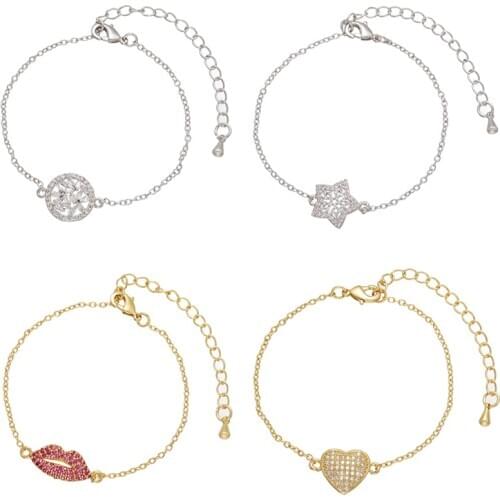 ZHUKOU gold/silver color CZ Brass crystal women Bracelet heart/Lips connctors Bracelet chain party Popular jewelry model:VL61