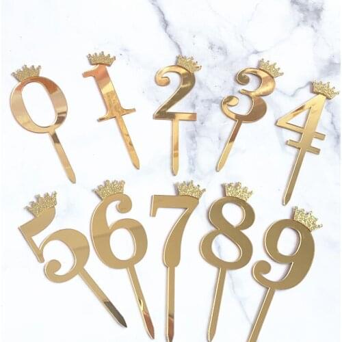 Golden Silver Acrylic Crown Digital Shiny Cake Insert Card One Year Old 100 Days 18 Years Old Birthday Cake Decoration Plugin