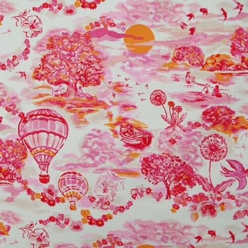 1 yard Cotton Canvas Fabric for sewing, pathwork, bag, curtain, hadmaking - Hot air ballon,tree,flower and boat (width=145cm)
