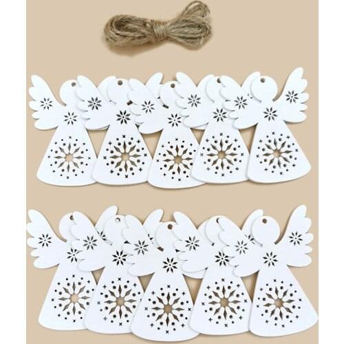10pcs Wooden Crafts Christmas Tree Hanging Ornaments Wood Cutouts Christmas Decoration DIY Crafts (Wooden Angel Cutouts)