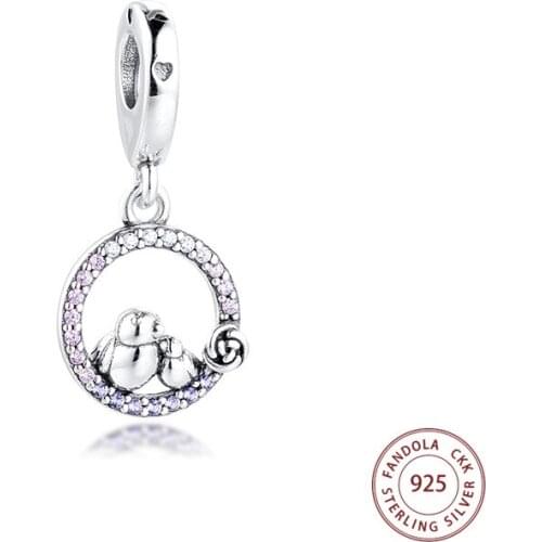 100% 925 Sterling Silver Mother & Baby Bird Dangle Beads Charms Fits Original Bracelets Silver 925 Jewelry Making perles