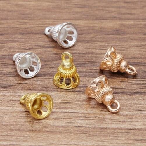 100 PCS 8.5*11mm Metal Alloy Pendant Connector Tassel Cap Charm Gold Silver Color End Caps Suspension Clasp For Jewelry Making