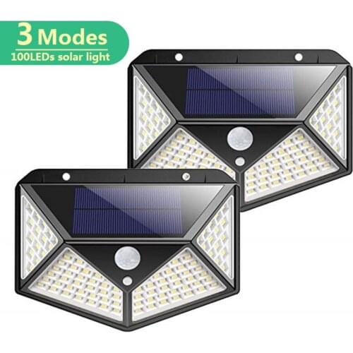 100 LED Solar Light Outdoor Solar Lamp Powered Sunlight 3 Modes PIR Motion Sensor for Garden Decoration Wall Street