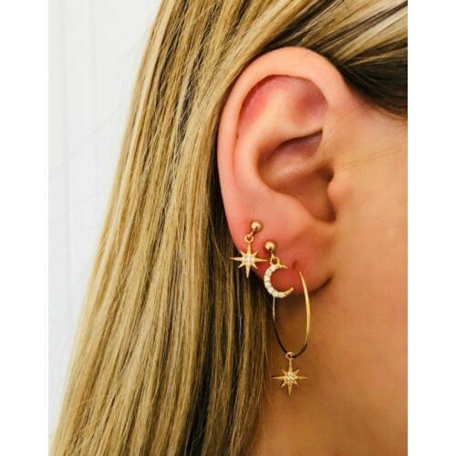 4pcs/set Bohemian Moon Star Rhinestone Earring Set For Women Antique Gold Earring Oorbellen Brincos Jewelry Accessories