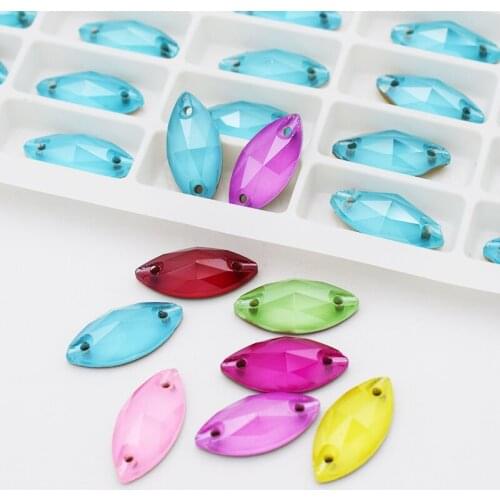 7*15mm 21Pcs Sewing Strass Crystals Leaf Glass Mocha Rhinestones With Hole Flat Back For Jewelry Clothing Wedding Decorations