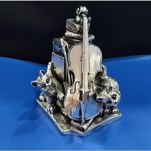 925 Sterling Silver Plated CATS WITH VIOLONCELLS