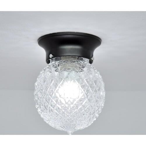 Aoiour Black Rustic Incandescent Flush Mount Light Indoor / Outdoor Down Light Clear Diamond Glass 6 inch Pineapple Lampshade