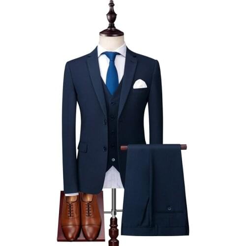Blazer+Pants+Vest) Classic Men Suits Slim Wedding Groom Wear Male Business Casual 3 Piece Suit Trousers Gentlemen Costume S-3XL