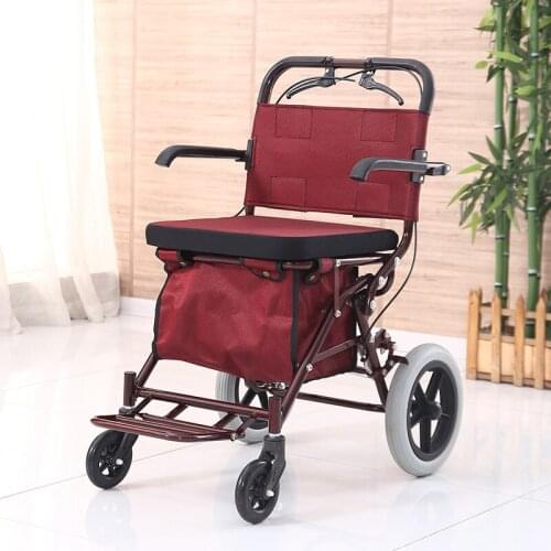 Seniors Four-Wheeled Shopping Cart, Fold Elderly Trolley Walker, Red Color Helper Crutch