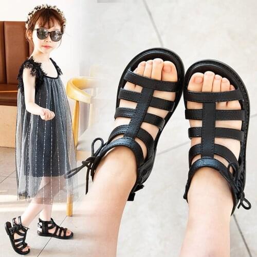 Childrens Sandals For Girls Hollow Out Fashion PU Leather Kids Shoes Summer Soft Breathable Non-slip Students Princess Sandals