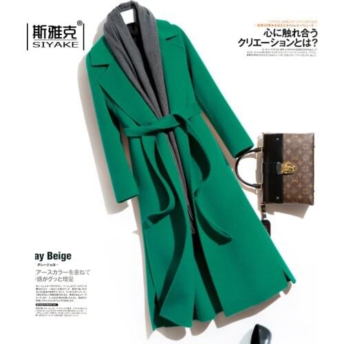 Double Faced Cashmere Overcoat Womens Mid Long 2021 New Korean Loose Autumn Winter Double Breasted Over Knee Woolen Jacket