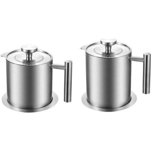 Fine Mesh Oil Strainer Pot 1200ml/1800ml Grease Stainless Steel Oil Storage Can Container with Strainer Dust-proof Lid for Oil