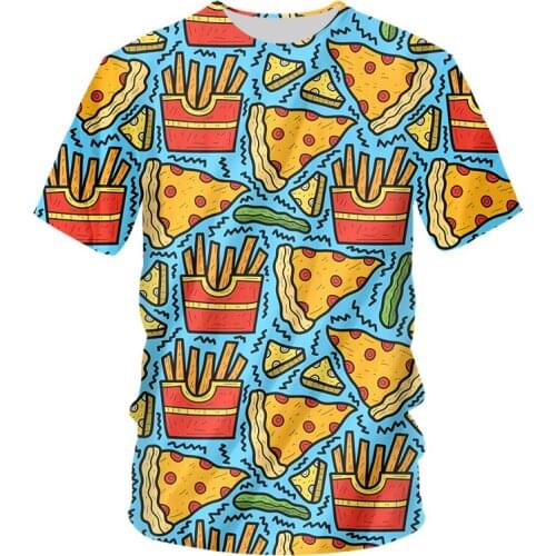 IFPD Mens T Shirt 3D French Fries Pizza Printed Summer Food Graffiti Short Sleeve Harajuku O-neck T-shirt Hip Hop Streetwear