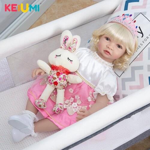KEIUMI Fashion Princess Reborn Baby Dolls 60 CM Cloth Body Curly Gold Hair Newborn Tollder Doll Toys Kid Birthday Christmas Gift
