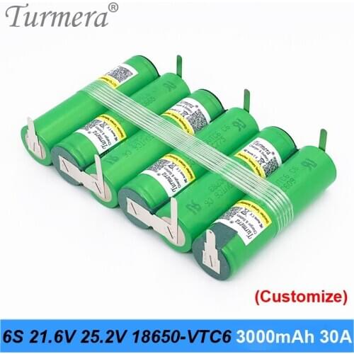 6s 21.6v 25.2v 18650 battery pack 18650 vtc6 3000mah 30a soldering battery for screwdriver shurik and vacuum cleaner customized