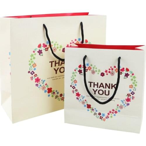 10pcs/lot "THANK YOU" Heart Square Gift Paper Bag With Handle 20X20cm Decoration Large Capacity Storage Party Gift Portable Bag