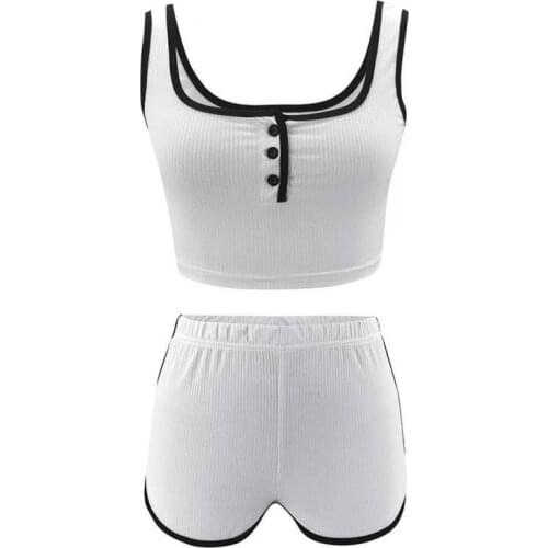 2021 New Stylish Slim Pajama Set 2 Piece Skinny Women U Neck High Waist Leisure Sleepwear for Sports Set