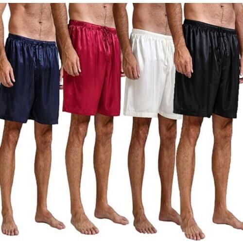 New Men Shorts Casual Silk Satin Pajamas Shorts Sleep Bottoms Nightwear Sleepwear Trousers