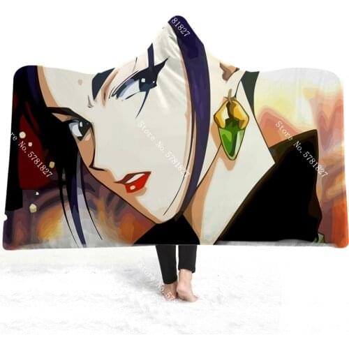 Cowboy Bebop Hooded Blanket Bounty Hunter Fleece Blanket 3D Print Japan Anime Throw Blanket For Bedroom Wearable Blanket