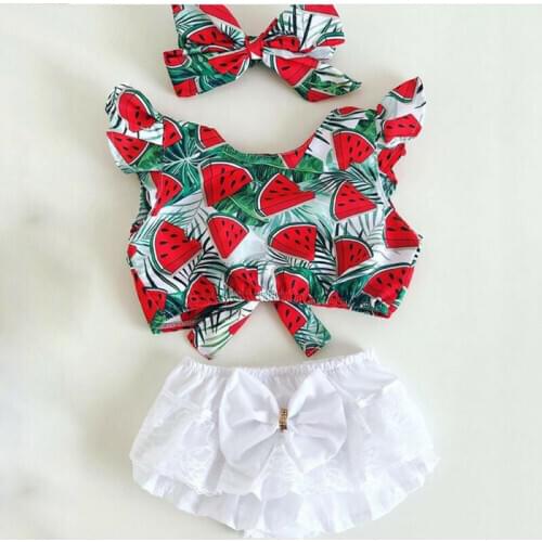 Newborn Baby Girl Clothes Watermelon Top Shorts Dress Summer Outfit With Bow