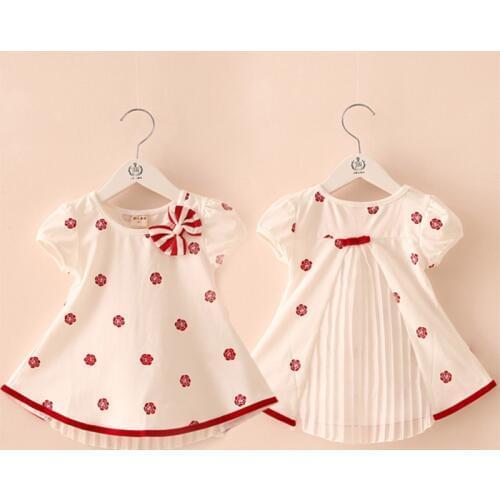 2-10 Years Girl Clothes 2021 Hot Summer Flower Print Bow Decoration Cool Design Short Sleeve O-Neck Chiffon T-Shirt Kids Girl