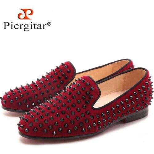 Piergitar 2017 new Handmade Women Three color velvet shoes with Rivets Fashion Party and Prom lady loafers female casual flats