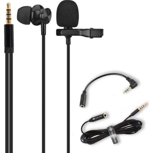 Portable Clip-on Lavalier Microphone With Earphone Mini Condenser Microphone for Phone PC Computer Audio 3.5mm Collar Lapel Mics