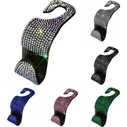 Crystal Car Headrest Hook Rhinestone Diamond Seat Back Hanger Holder Universal Vehicle Organizer Shining Hooks