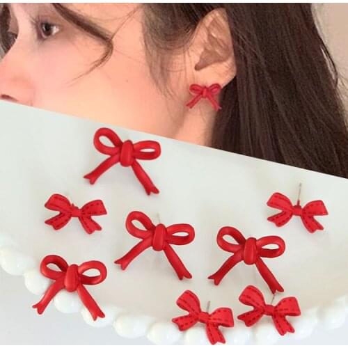 4 PCS Metal Alloy Spray-painted Red Bowknot Stud Earrings DIY Handmade Material For Jewelry Making