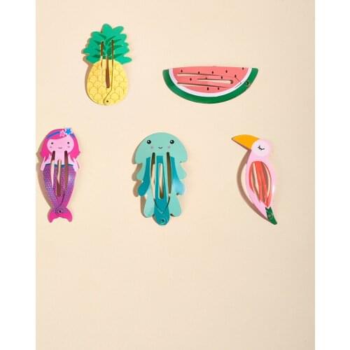 Cute animal fruit print pattern metal snap hairpin cartoon design children and teenagers pet hairpin