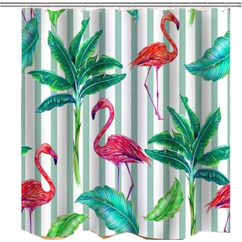 Tropical shower curtain green banana leaf flamingo anti-fungal bathroom curtains polyester