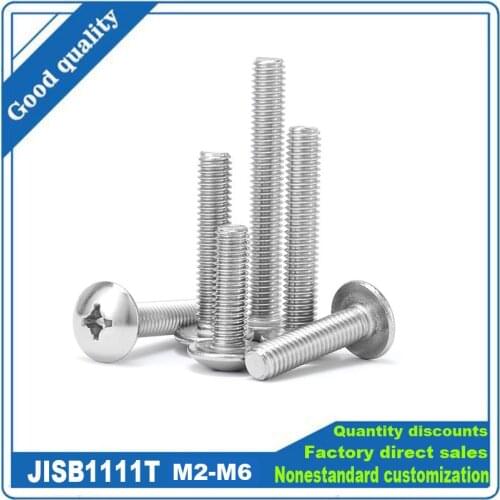 10/50pcs 304 A2-70 stainless steel JISB1111T Phillips Truss Head Large Flat Round Cross Screw M2 M2.5 M3 M4 M5 M6 Bolt L=3-50mm