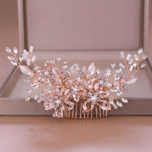 Vintage Crystal Flower Wedding Hair Combs Bridal Simulated Pearls Haircombs Golden Wire Wedding Hair Ornaments Hair Jewelry LB