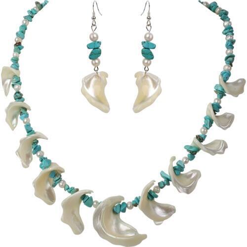 YACQ Turquoise Mother of Pearl 925 Sterling Silver Choker Necklace Dangle Drop Earrings Jewelry Sets Gifts for Women Mom