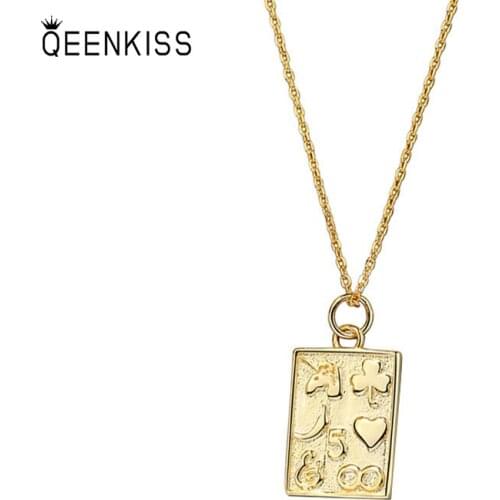 QUEENKISS NC645Fion Jewelry Wholesale Fashion Lady Girl Birthday Wedding Love Poker Square18KT Gold White Gold Pendant Necklace