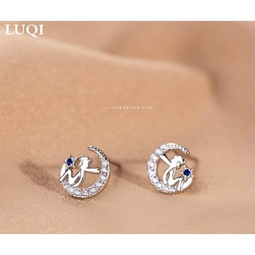 Womens Fashion S925 Silver Plated Platinum Moon Prince Personality Stud Earrings 407