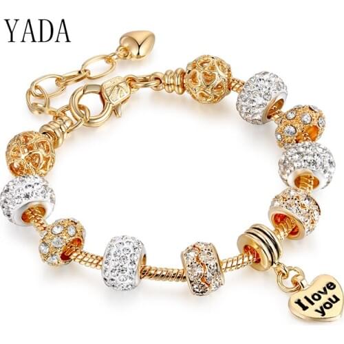 YADA Brand Gold Color Crystal Bracelets&Bangles For Women Heart Adjustable Bracelets Charm Friendship Beads Bracelet BT200162