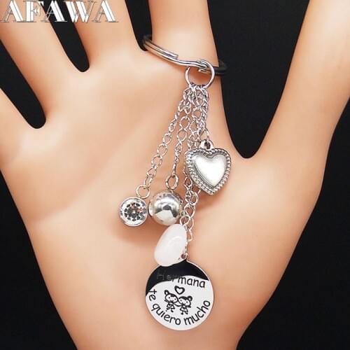 Hermana Te Quiero Mucho Tassel Crystal Stainless Steel Key Chains Women Black Enamel Key Chains Jewelry Gift llaveros K77775B