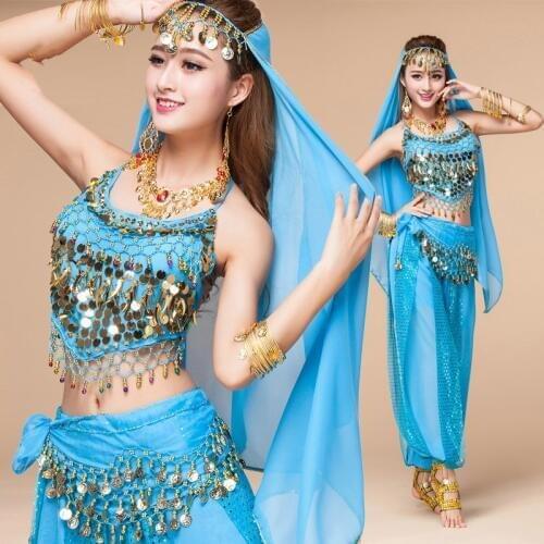 High quality woman Belly Dance Costumes lady sexy Bollywood Indian Performance dance Clothes 6 Colors 3-4-5pcs sets