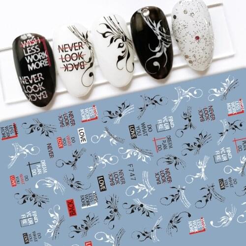 1 Sheet Black White Flower Leaves 3D Nail Sticker Self-Adhesive Transfer Abstract Floral Sliders Accessories Nail Art Decals DIY