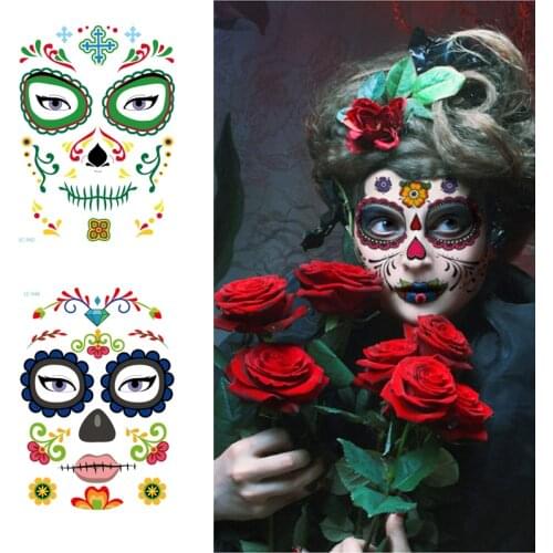 1pc Halloween Tattoo Stickers Sexy Face Tattoo Stickers Temporary Tattoos Realistic Non-toxic Lasting Temporary Tattoo Stickers