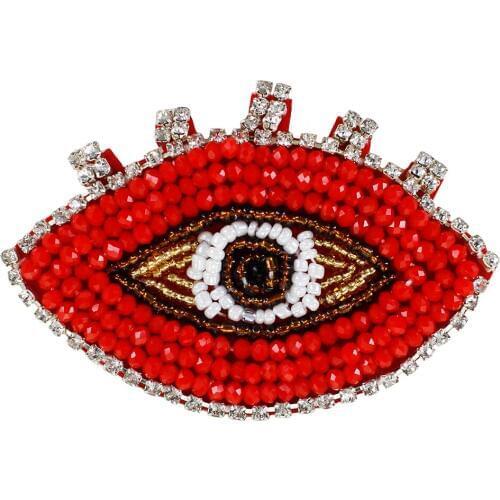 Handmade Beaded Red Eye Diamond Patches Sew on Badges for Clothes Bags Shoes Brooches Sewing Accessories 10 pieces