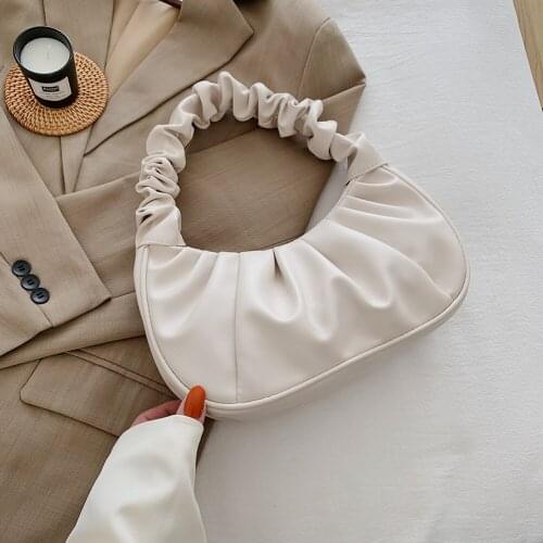 2021 Fashion Women Shoulder Bag Pleated PU Leather Handbag Women Casual Armpit Bag Female Travel Underarm Bags Shopping Tote