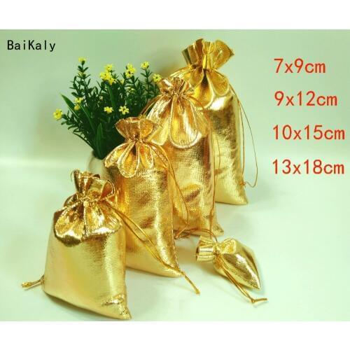 50pcs 7x9 9x12 10x15 13x18cm Gold Foil Jewelry Organza Bag Wedding Party Favor Bags Pouch Christmas Gift Packaging Bags Pouches