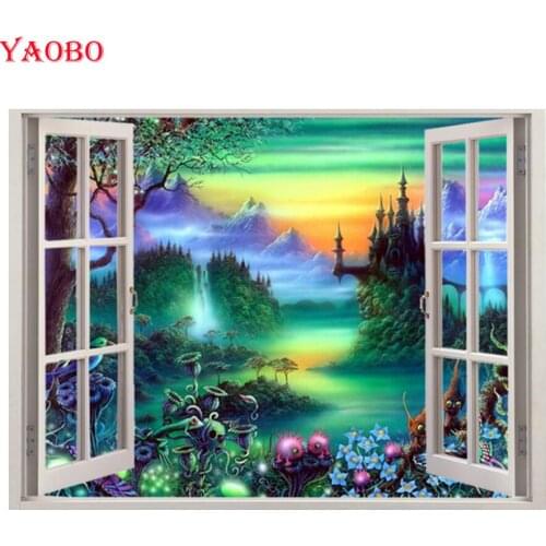 5D DIY diamond painting Castle flower window Square/Round Drill mosaic Full embroidery Cross Stitch natural scenery Home Decor