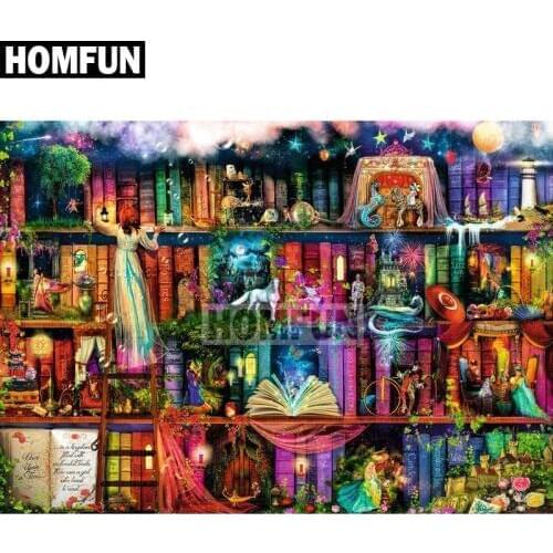 HOMFUN Full Square/Round Drill 5D DIY Diamond Painting "world books" Embroidery Cross Stitch 5D Home Decor Gift A02139