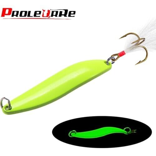 Proleurre 5g 7g 10g 13g Metal Luminous Spoon Bait Spinner Hard Fishing Lure Sequins With Feather Hooks Wobbler Bass Pesca Tackle