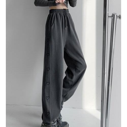 Pants Women Wide Leg Baggiest Harajuku Femme trouser Streetwear Joggers Heart-Stitch Drawstring Pantalones Loose Soft Trendy