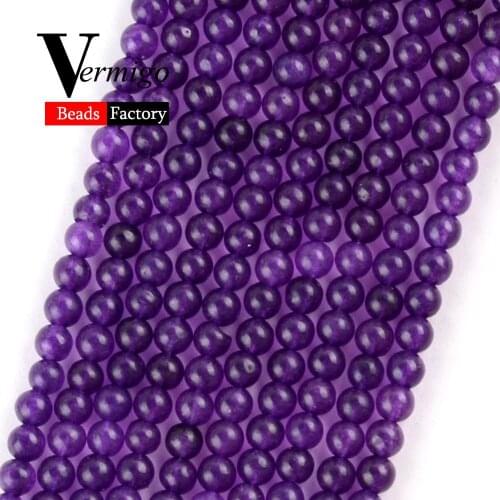 Purple Jades Round Gem Stone Beads For Needlework Jewelry Making 3mm Spacer Loose Beads DIY Necklace Bracelet Accessories 15"